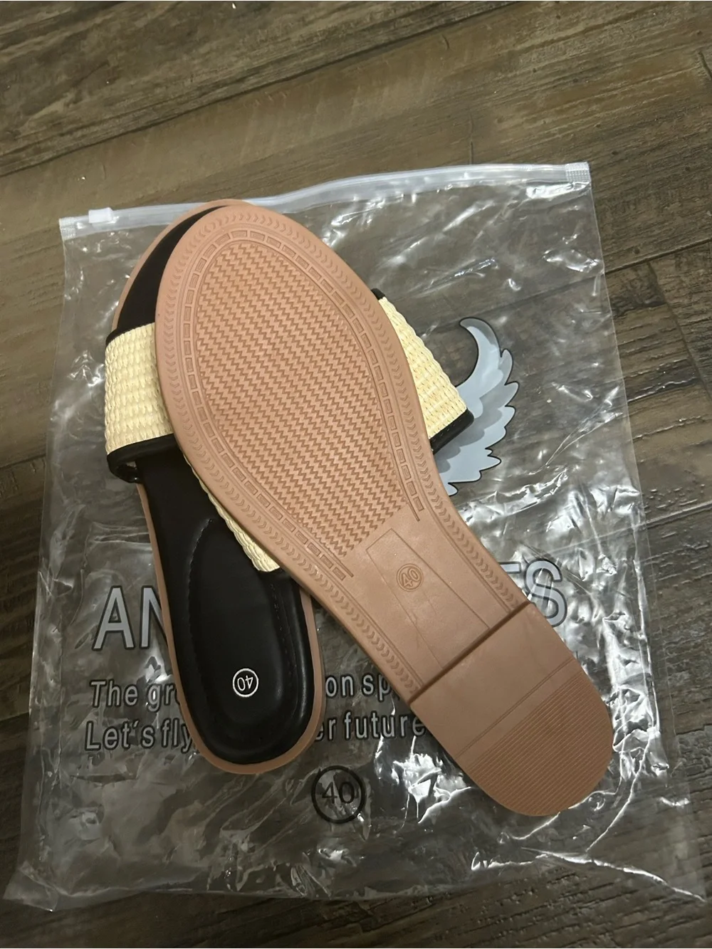 Tory Burch Black Footbed Beige Raffia Logo Slide Sandals